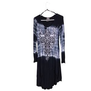 Vocal Women TieDye Tunic/Dress Rhinestone Embellished Shirt Sz. Sm/Med Blue/Grey